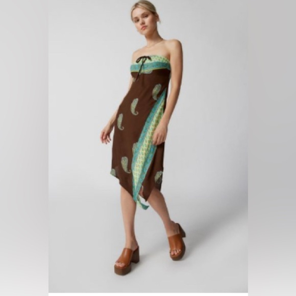 NWOT Green and Brown Strapless Sundress by Urban Outfitters